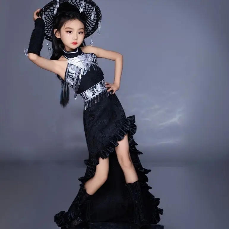 Ethnic Dress Fashion Show - Çocuk Takım Elbise Uzun Etek Çin