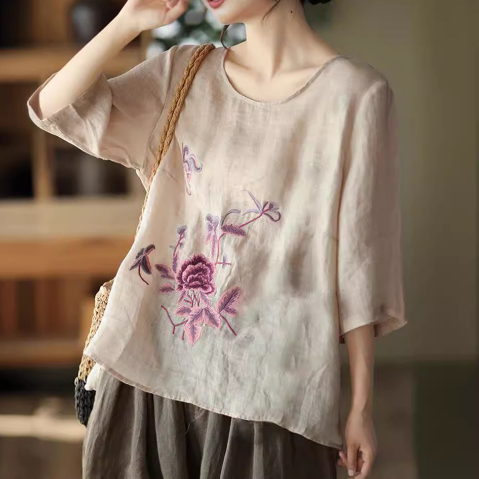 New Ethnic Fashion - Artı Boyutu Kadın Yaz Retro Bluz
